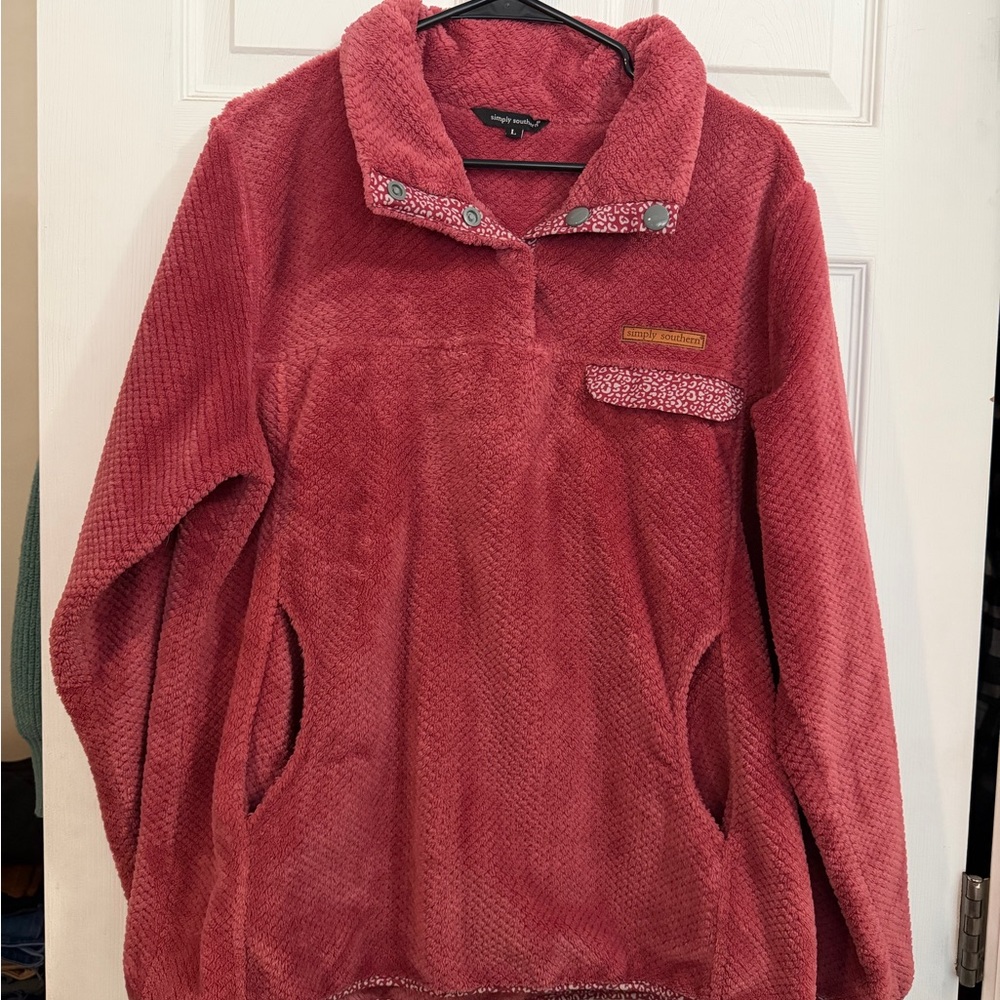 Simply Southern Coral Fleece Jacket with Leopard Trim